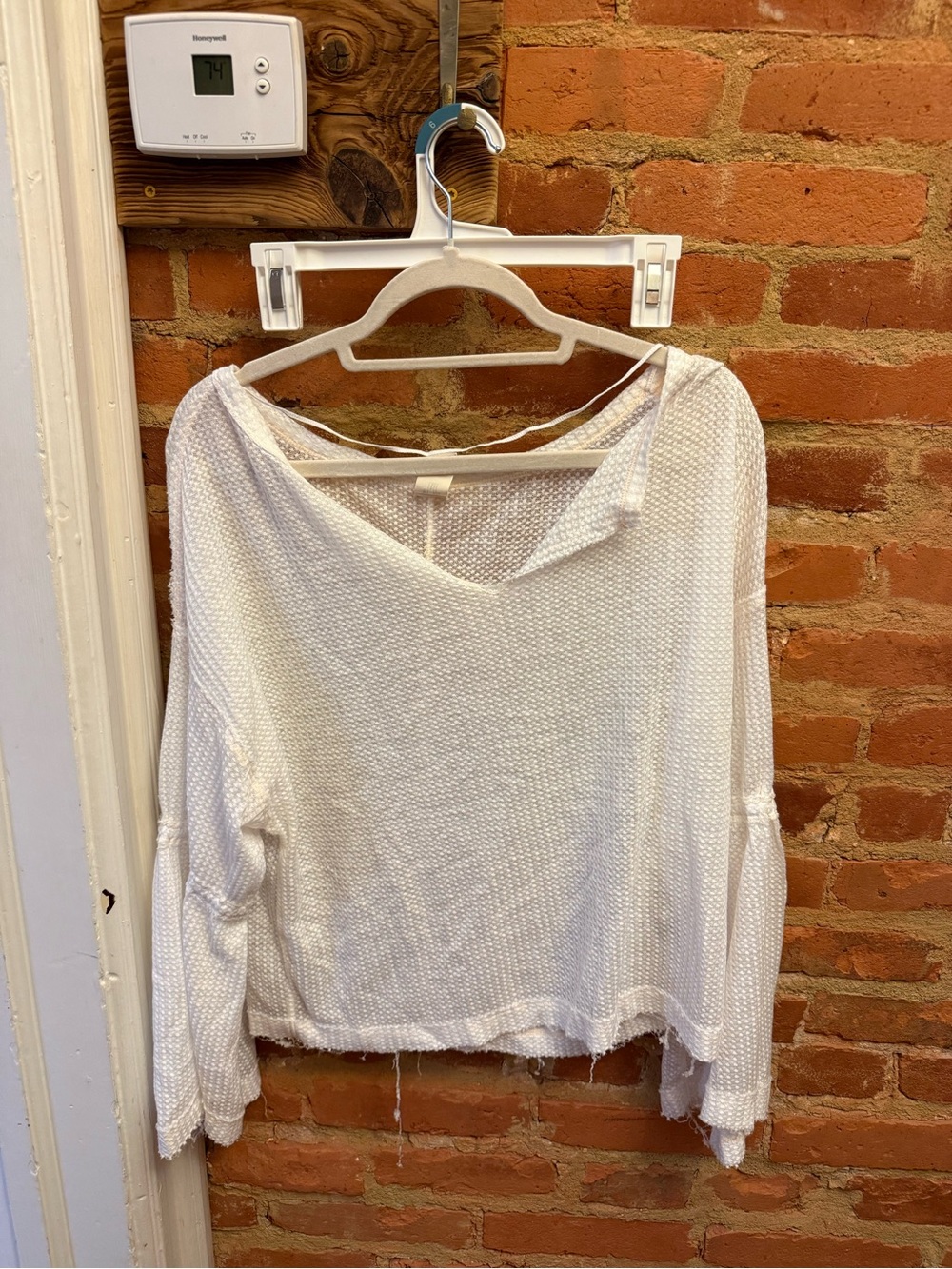 We The Free White Waffle Off-Shoulder Pullover